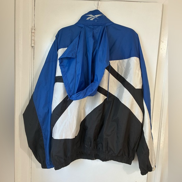 90s Vintage Reebok Big Logo Windbreaker Track Jacket Blue And Black XL - Picture 6 of 13
